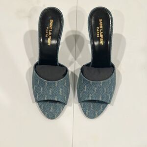 Brand new Saint Laurent LA 16' Monogram denim Heeled Mules with box